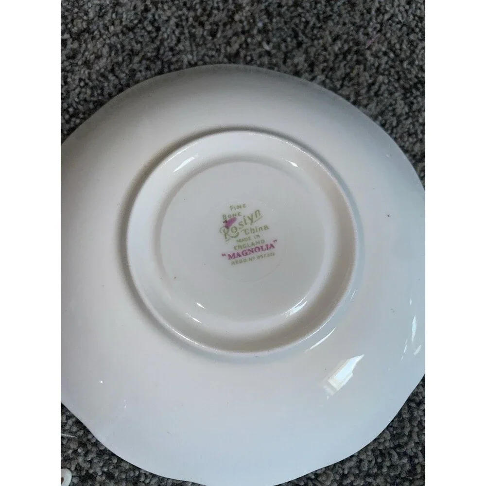 Set of 3 Roslyn China Magnolia Teacup Saucer Sets Pink Floral Gold Trim England